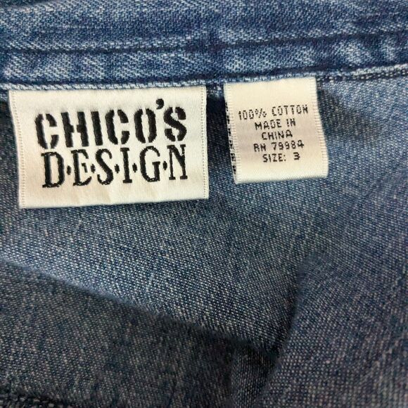 Vintage Chicos Denim Top Topper Jacket XL Blue Jean Boxy Layering Lagenlook Prep - Picture 10 of 11